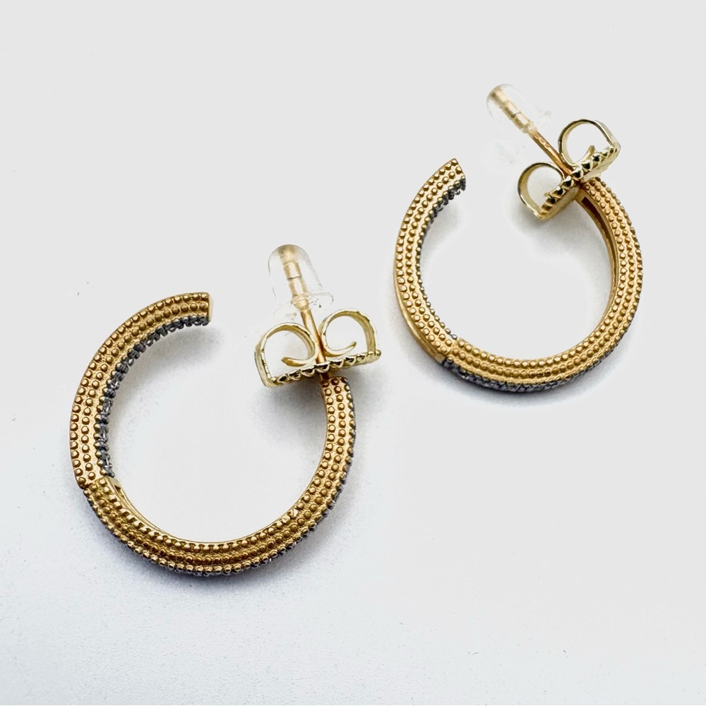 Freida Rothman Signature CZ Pave Matte Gold Over Sterling Silver Hoop Earrings - Picture 4 of 5